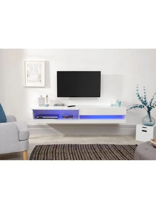 GALICIA 180 CM FLOATING WALL TV UNIT WITH LED LIGHTS - FITS UP TO 80 INCH TV - WHITE - COLLECTION ONLY