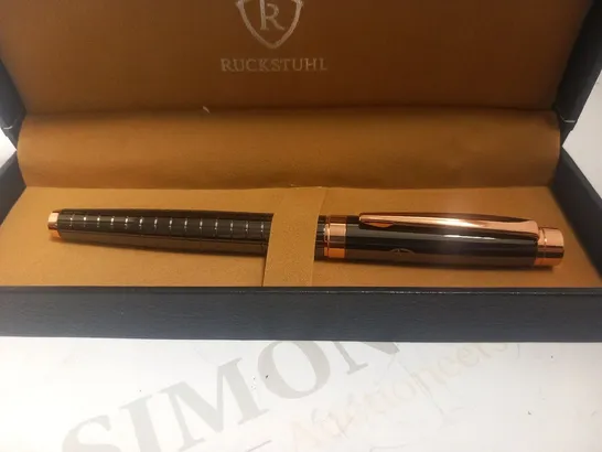 RUCKSTUHL STAINLESS STEEL LUXURY PEN IN GIFT BOX – BLACK & ROSE GOLD COLOUR CASE - HAND ASSEMBLED 