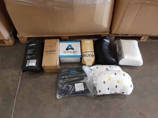 PALLET OF ASSORTED BEDROOM AND COMFORT BASED PRODUCTS TO INCLUDE; PILLOWS, SUPPORT SEAT CUSHIONS AND SIMILARLY RELATED GOODS