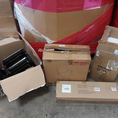 PALLET OF ASSORTED ITEMS INCLUDING: AIR FRYER, OFFICE CHAIR, WATER DISTILLER, CLOTHES DRYING RACK, PRESSURE WASHER ECT
