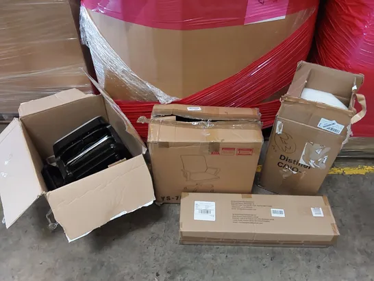 PALLET OF ASSORTED ITEMS INCLUDING: AIR FRYER, OFFICE CHAIR, WATER DISTILLER, CLOTHES DRYING RACK, PRESSURE WASHER ECT