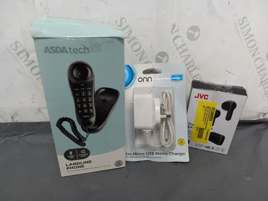 APPROXIMATELY 20 ASSORTED ELECTRICAL ITEMS TO INCLUDE CHARGERS , HEADPHONES, LANDLINE PHONE, ETC