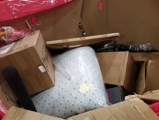 PALLET OF ASSORTED PRODUCTS INCLUDING COMPUTER PRIVACY SCREEN, WARM FOOT BOTTOM CURE MASSAGER, MATTRESS TOPPER, DOOR MAT, RAFFLE DRUM 