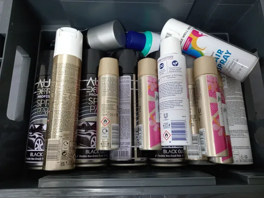 APPROXIMATELY 16 ASSORTED AEROSOLS TO INCLUDE AUTO EXTREME SPRAY PAINT IN BLACK GLOSS (220g), UNIQUE HAIR SPRAY (133ml), SURE BRIGHT BOUQUET (150Ml), ETC - COLLECTION ONLY