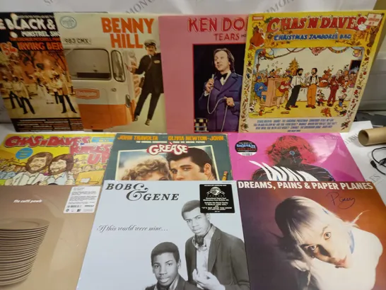 LOT OF 10 ASSORTED VINYL RECORDS TO INCLUDE GREASE SOUNDTRACK, WAVES OF DISTORTION AND KEN DODD