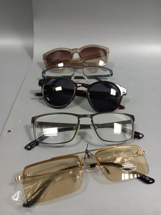 BOX OF APPROXIMATELY 10 PAIRS OF GLASSES/SUNGLASSES TO INCLUDE PLT, HALSTROM, LYLE & SCOTT ETC