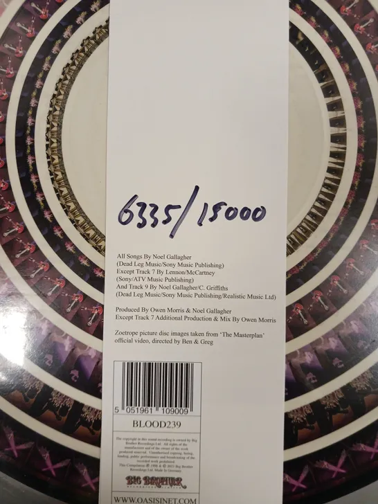 OASIS THE MASTERPLAN LIMITED EDITION 25TH ANNIVERSARY ZOETROPE PICTURE DISC VINYL 