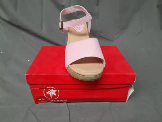 BOX OF APPROXIMATELY 10 BOXED PAIRS OF NATURAL MODA OPEN TOE BLOCK HEEL SANDALS IN PINK - VARIOUS SIZES