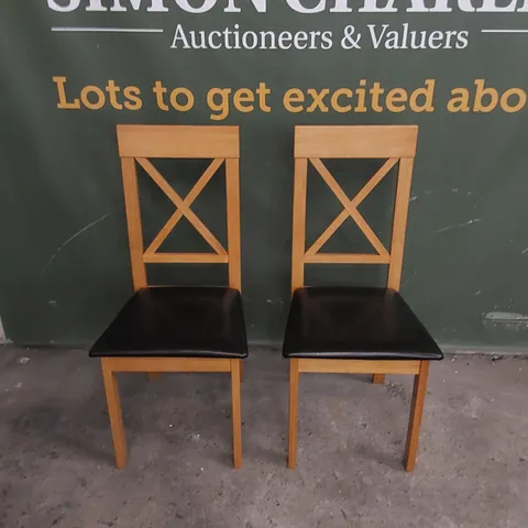 SET OF 2 KENDAL OAK DINING CHAIRS WITH BROWN SEAT PADS