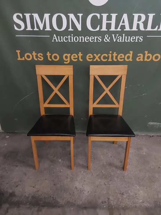SET OF 2 KENDAL OAK DINING CHAIRS WITH BROWN SEAT PADS
