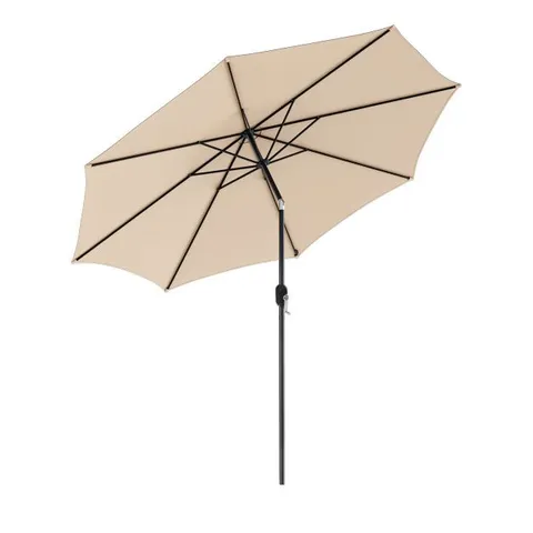 BOXED COSTWAY 300cm PATIO UMBRELLA WITH PUSH BUTTON TILT CRANK HANDLE AND 8 STURDY RIBS - BEIGE