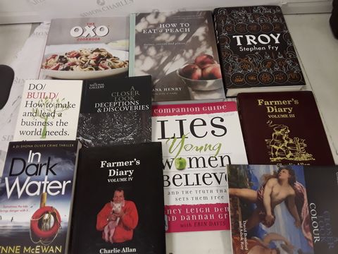 LARGE QUANTITY OF ASSORTED ADULT BOOKS TO INCLUDE CRYSTAL HEALING BIBLE, GAME OF THRONES AND TROY STEPHEN FRY