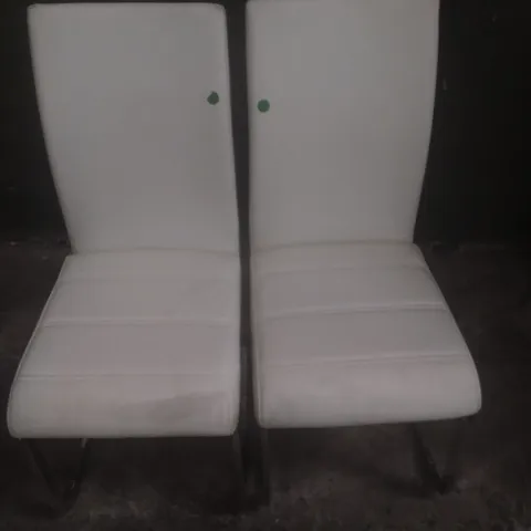 X2 PERTH WHITE LEATHER DINING CHAIR CHROME LEGS 