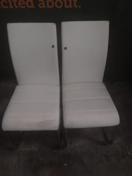 X2 PERTH WHITE LEATHER DINING CHAIR CHROME LEGS 