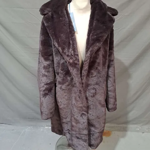 RUTH LANGSFORD FAUX FUR COAT IN CHOCOLATE BROWN SIZE 16