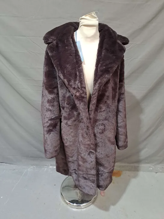 RUTH LANGSFORD FAUX FUR COAT IN CHOCOLATE BROWN SIZE 16