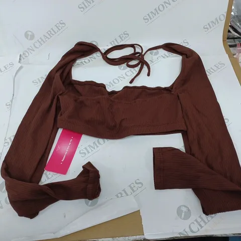 BROWN LONG SLEEVE CROP TOP SIZE S