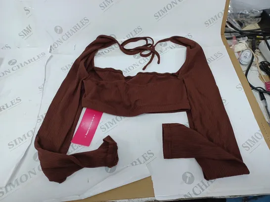 BROWN LONG SLEEVE CROP TOP SIZE S