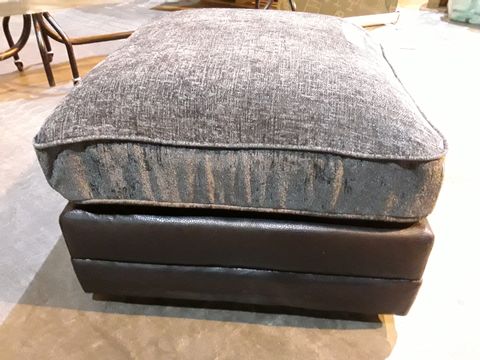 DESIGNER BLACK FAUX LEATHER & GREY FABRIC SQUARE FOOTSTOOL 