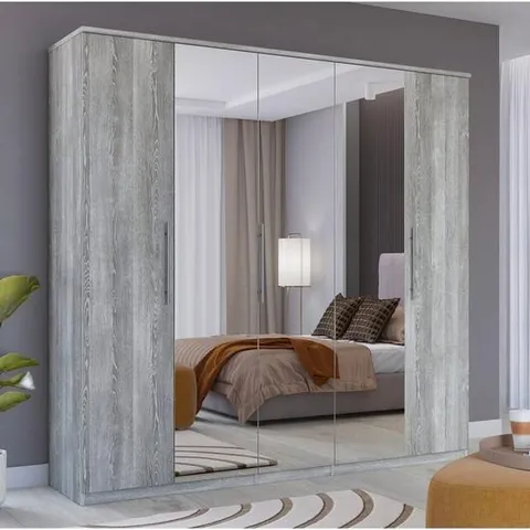 BOXED PRAGUE 5 DOOR WARDROBE WITH MIRRORS BLACK ASH (3 OF 4 BOXES) 