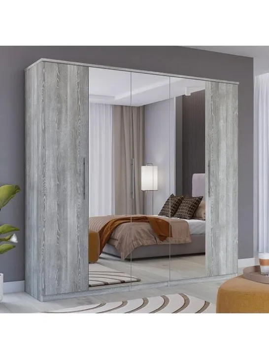 BOXED PRAGUE 5 DOOR WARDROBE WITH MIRRORS BLACK ASH (3 OF 4 BOXES)  RRP £529