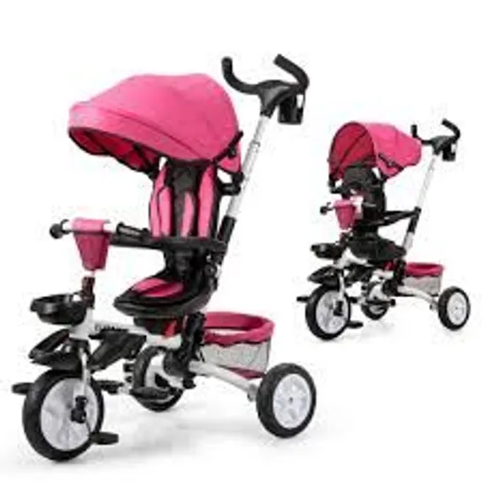 BOXED FOLDING TODDLER TRICYCLE TRAVEL SYSTEM WITH 360° SEAT AND PARENT HANDLE - PINK