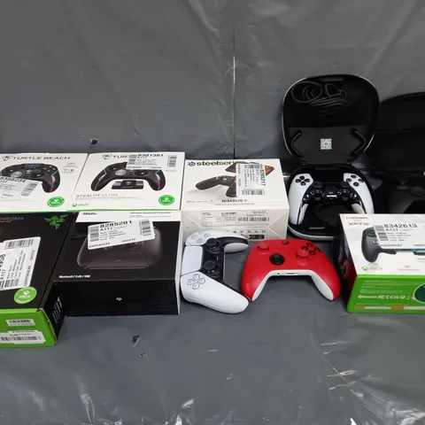 BOX OF APPROXIMATELY 10 ASSORTED GAME CONTROLLERS TO INCLUDE PLAYSTATION, XBOX AND STEELSERIES