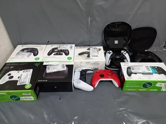 BOX OF APPROXIMATELY 10 ASSORTED GAME CONTROLLERS TO INCLUDE PLAYSTATION, XBOX AND STEELSERIES