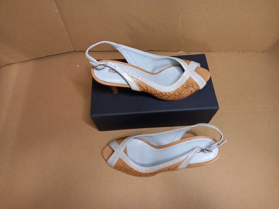 BOXED PAIR OF COGGLES SLING BACK TAN SHOES - SIZE 5