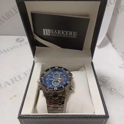 BOXED BARKERS OF KENSINGTON PREMIER SPORT BLUE DIAL WATCH 