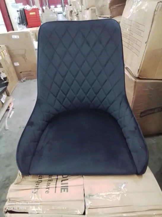 A BOXED PAIR OF BLACK CRUSHED VELVET UPHOLSTERED DINING ROOM CHAIRS 