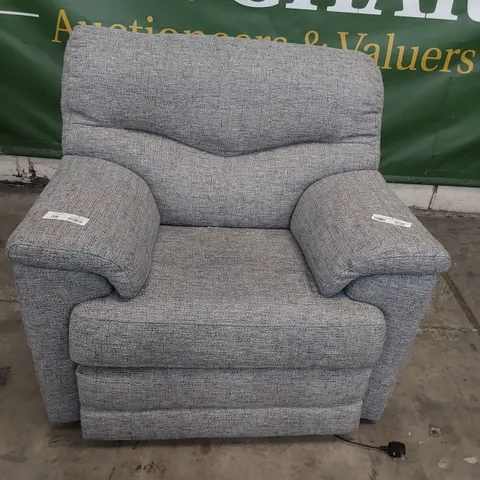 QUALITY BRITISH DESIGNER G PLAN STRATFORD POWER RECLINING EASY CHAIR REED PEWTER FABRIC 