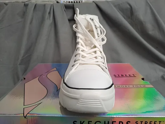 BOXED SKECHERS STREET HIGH RISE WHITE TRAINERS - SIZE 7