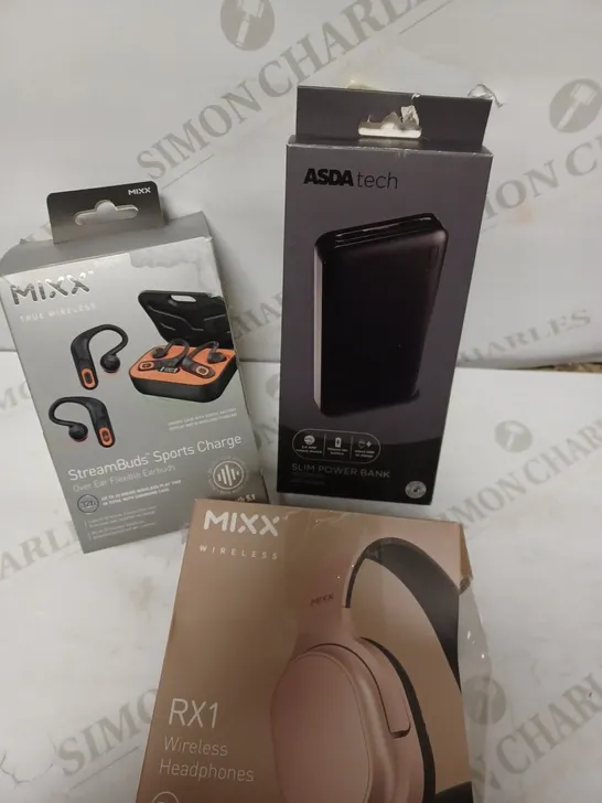 LOT OF THREE TO INCLUDE HEADPHONES , SLIM POWER BANK ETC