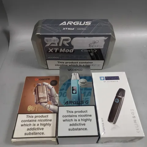 BOX OF APPROXIMATELY 10 ASSORTED E-CIGARATTES TO INCLUDE VOOPOO, ASPIRE, PRIMESTIQ ETC.