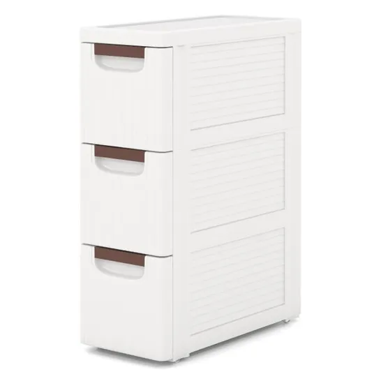 BOXED COSTWAY 3-DRAWER ROLLING ORGANIZER UNIT NARROW STORAGE CABINET WITH BUILT-IN WHEELS FOR SMALL SPACE - WHITE