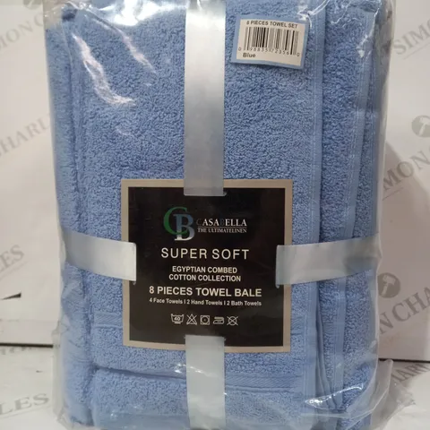 CASABELLA SUPER SOFT EGYPTIAN COMBED COTTON COLLECTION 8 PIECE TOWEL BALE IN BLUE