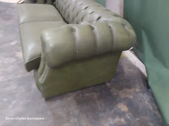 DESIGNER TWO SEATER CHESTERFIELD SOFA GREEN LEATHER