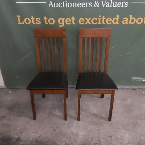 SET OF 2 OXFORD DARK WOOD DINING CHAIRS WITH BROWN SEAT PADS 