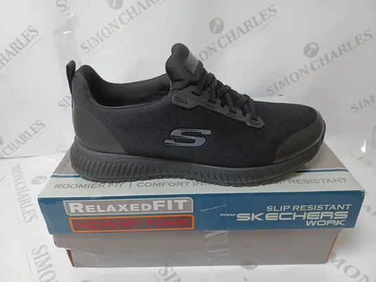 BOXED PAIR OF SKECHERS SQUAD WORK SLIP RESISTANT TRAINERS BLACK SIZE 6