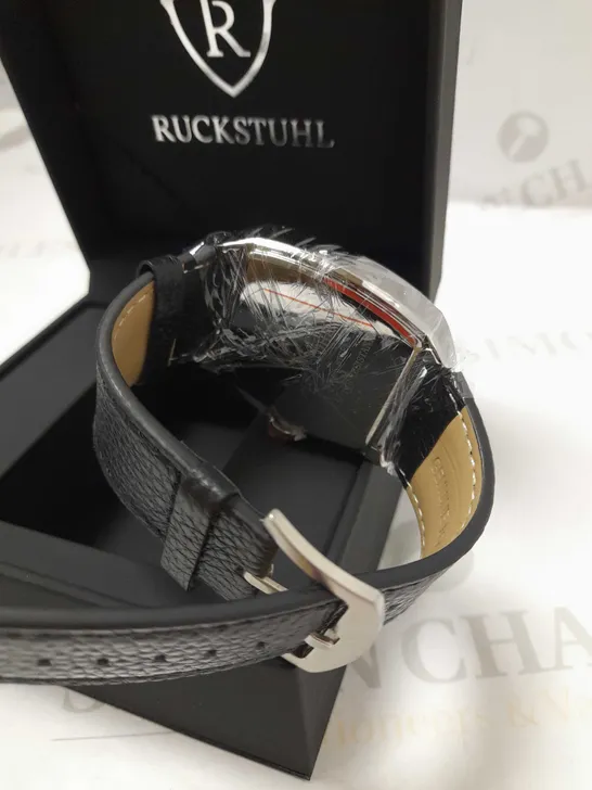 RUCKSTUHL TRIPLE DIAL BLACK LEATHER STRAP WRISTWATCH