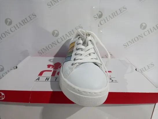 BOXED RIEKER ANTISTRESS WHITE RAINBOW TRAINERS - SIZE 6 1/2