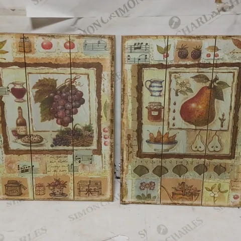 BRAND NEW THE PURE BLUE PAIR OF ANTIQUE VINTAGE STYLE PRINTS ON WOODEN BACKING BOARDS, FRENCH KITCHEN