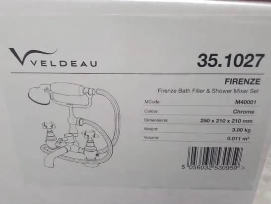 BOXED VELDEAU FIRENZE BATH FILLER & SHOWER MIXER SET IN CHROME - 250X210X210MM