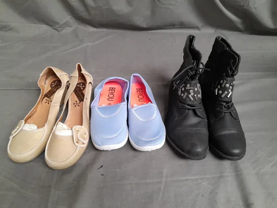 APPROXIMATELY 15 PAIRS OF LADIES SHOES. ASSORTED SIZES, COLOURS AND STYLES