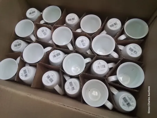 BOX OF APPROXIMATELY 27 PRICE & KENSINGTON MILAN WHITE PORCELAIN MUGS & 3 MASON CASH CLASSIC 0.5L JUGS