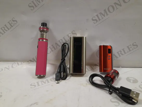 BOX OF APPROXIMATELY 25 E-CIGARETTES AND LIQUID TO INCLUDE JOYTECH UNIMAX 25, SMOK OSUB 40W KIT, CUBOID 150W FIRMWARE UPGRADEABLE