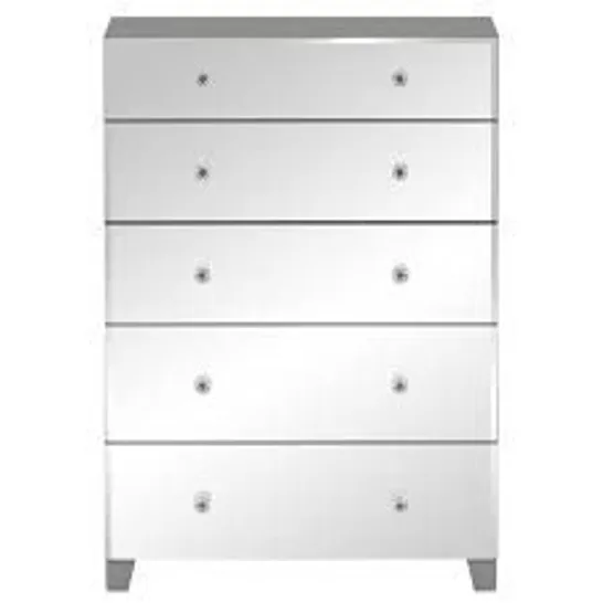 BOXED BELLAGIO 5 DRAWER CHEST WHITE/MIRRORED (1 BOX)