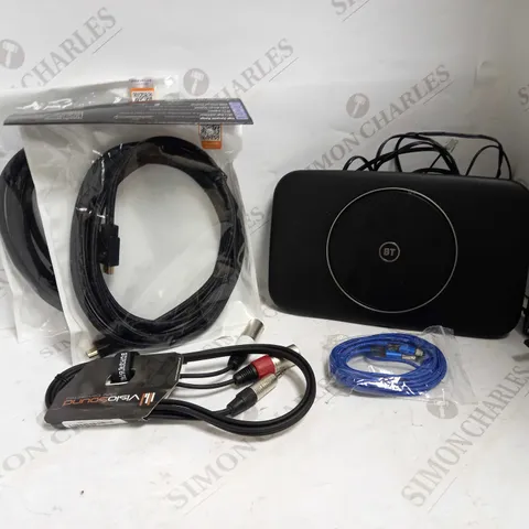 LOT OF APPROXIMATELY 12 ASSORTED ELECTRICAL ITEMS, TO INCLUDE AV CABLE, ROUTER, ETC