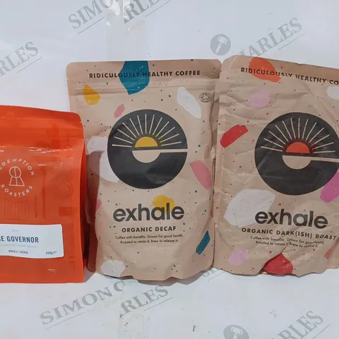 APPROXIMATELY 10 ASSORTED FOOD & DRINK ITEMS TO INCLUDE EXHALE COFFEE, REDEMPTION ROASTERS THE GOVERNOR COFFEE, ETC